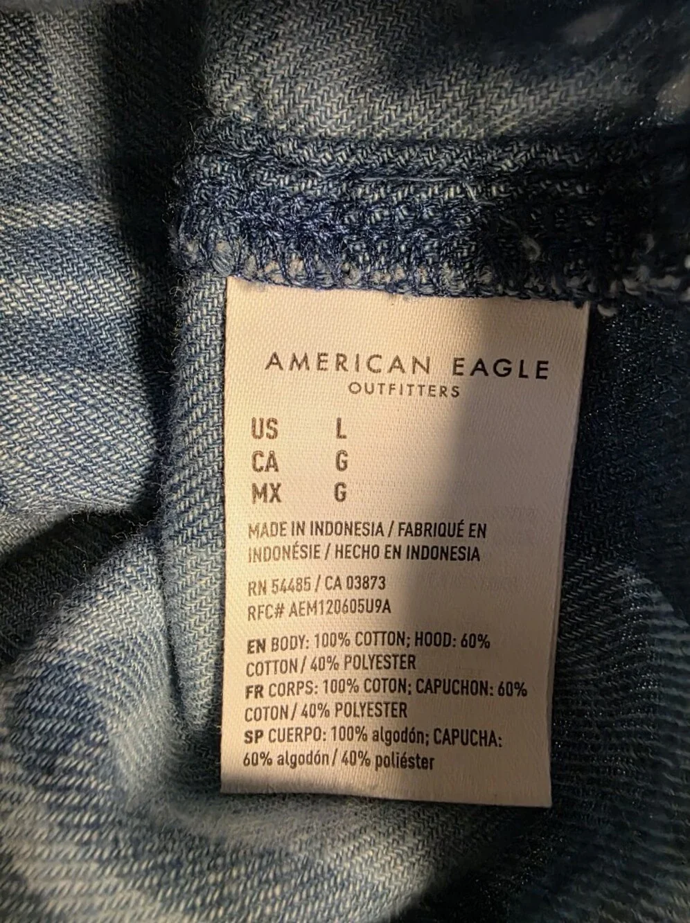 American Eagle Blue Plaid Hooded Jacket Vintage-Inspired Soft Cotton Blend SizeL